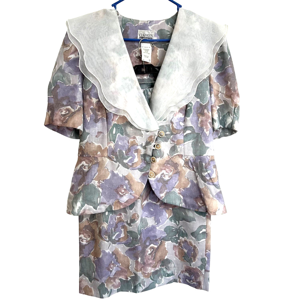 Classiques By Leslie Faye Vintage 2 Piece Skirt/Top Suit Floral Women's‎ Size 8